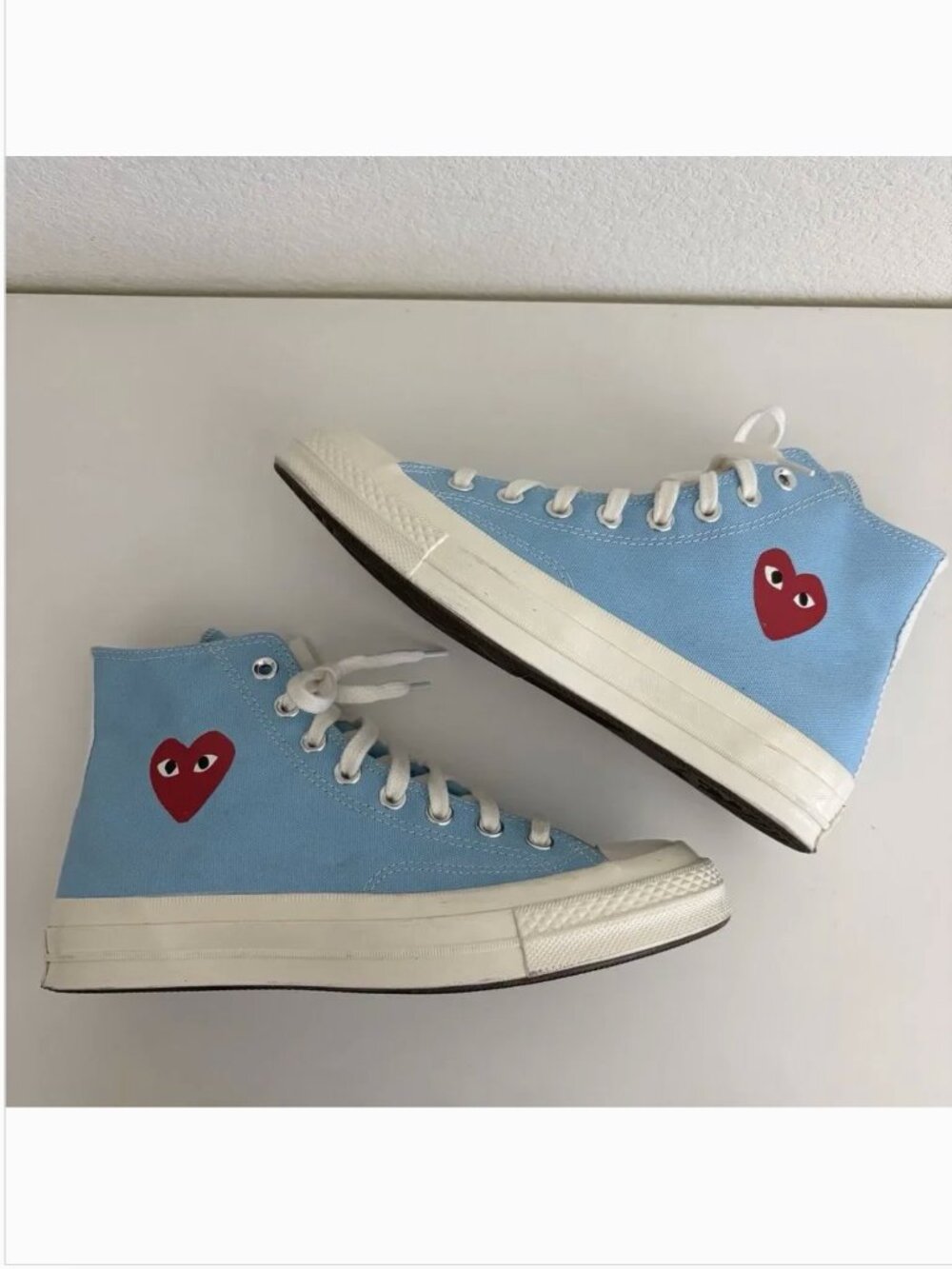 CDG PLAY x Converse Chuck 70 High Top Blue Red Heart Men 7 Women 9 Sneakers RARE